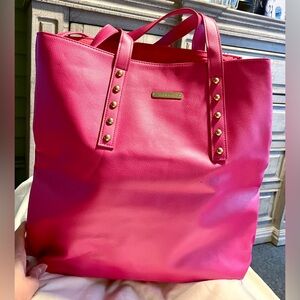 Juicy Couture Tote Bag - Solid Hot Pink - Gold Studded Double Strap-Lined